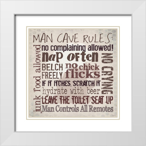 Man Cave Rules White Modern Wood Framed Art Print with Double Matting by Louise, Gigi