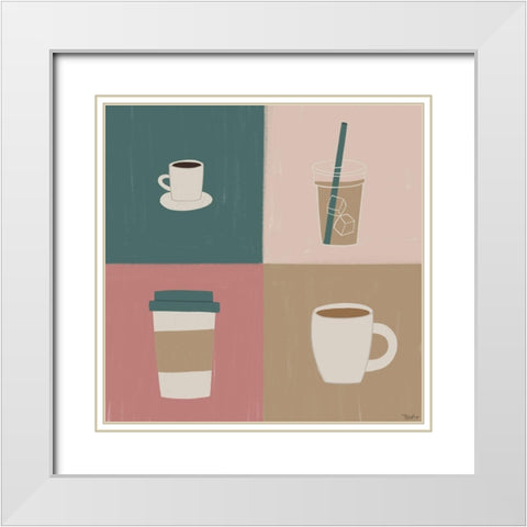Coffee Types White Modern Wood Framed Art Print with Double Matting by Louise, Gigi