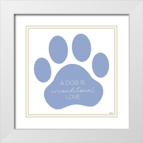 Blue Paw Print White Modern Wood Framed Art Print with Double Matting by Louise, Gigi