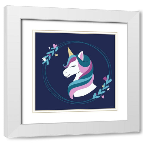 Unicorn Center White Modern Wood Framed Art Print with Double Matting by Louise, Gigi