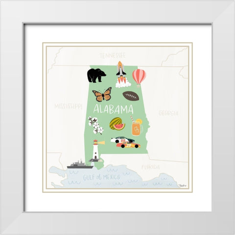 Alabama Icons White Modern Wood Framed Art Print with Double Matting by Louise, Gigi