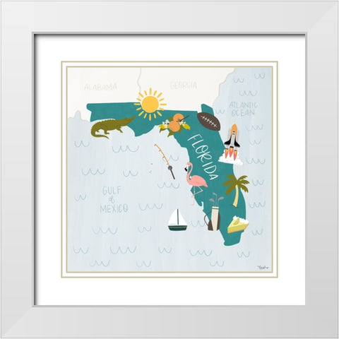 Florida Icons White Modern Wood Framed Art Print with Double Matting by Louise, Gigi