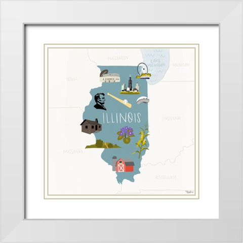 Illinois Icons White Modern Wood Framed Art Print with Double Matting by Louise, Gigi