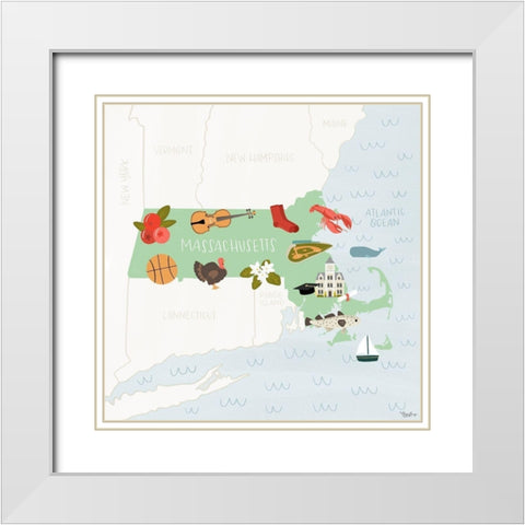 Massachusetts Icons White Modern Wood Framed Art Print with Double Matting by Louise, Gigi