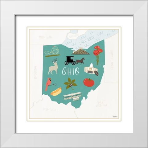 Ohio Icons White Modern Wood Framed Art Print with Double Matting by Louise, Gigi