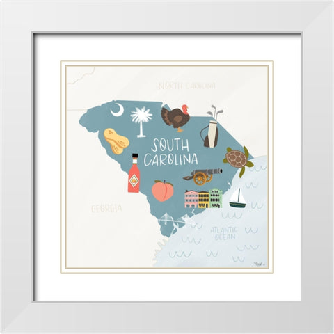 South Carolina Icons White Modern Wood Framed Art Print with Double Matting by Louise, Gigi