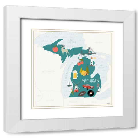 Michigan Icons White Modern Wood Framed Art Print with Double Matting by Louise, Gigi
