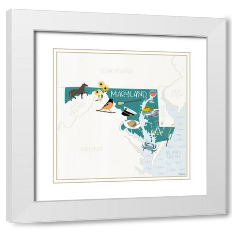 Maryland Icons White Modern Wood Framed Art Print with Double Matting by Louise, Gigi