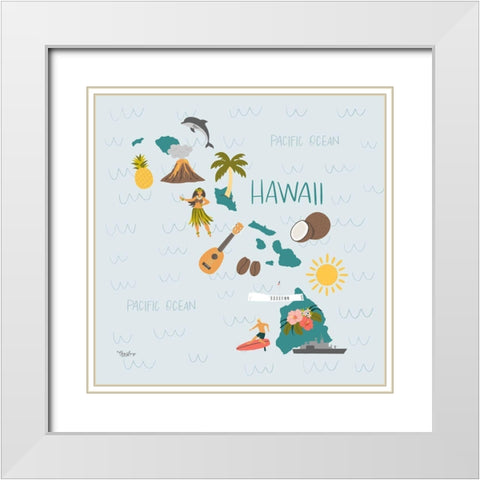Hawaii White Modern Wood Framed Art Print with Double Matting by Louise, Gigi