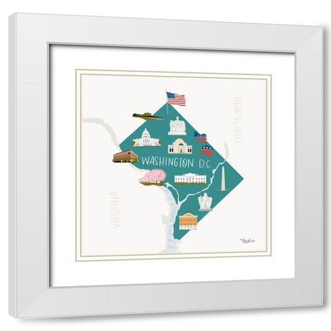 Washington DC White Modern Wood Framed Art Print with Double Matting by Louise, Gigi