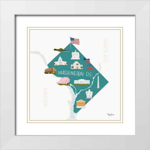 Washington DC White Modern Wood Framed Art Print with Double Matting by Louise, Gigi
