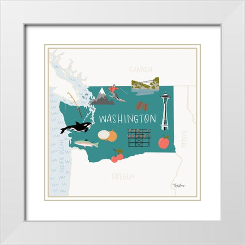 Washington White Modern Wood Framed Art Print with Double Matting by Louise, Gigi