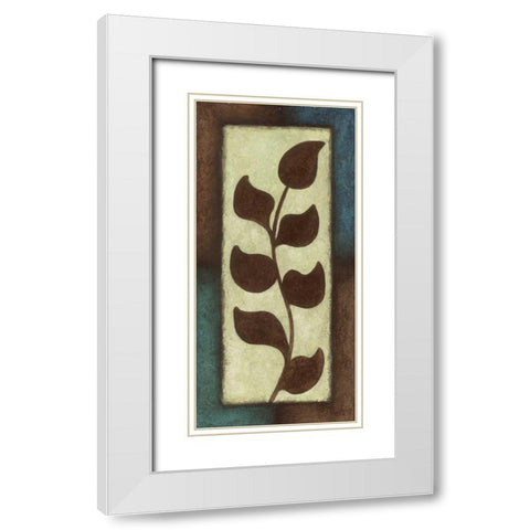 Blue and Brown Leaves Tall - Left White Modern Wood Framed Art Print with Double Matting by Emery, Kristin