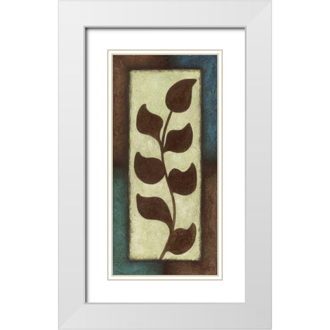 Blue and Brown Leaves Tall - Left White Modern Wood Framed Art Print with Double Matting by Emery, Kristin