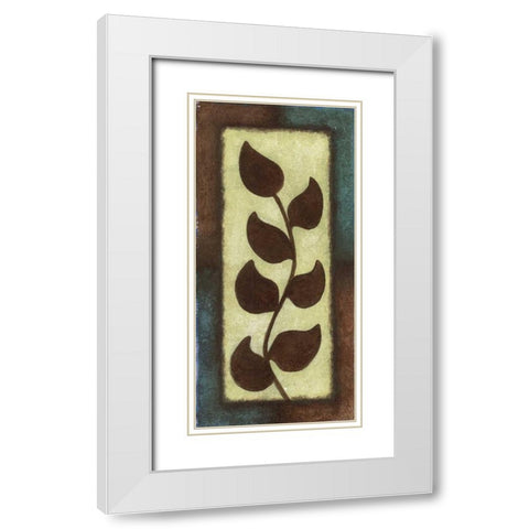 Blue and Brown Leaves Tall - Right White Modern Wood Framed Art Print with Double Matting by Emery, Kristin