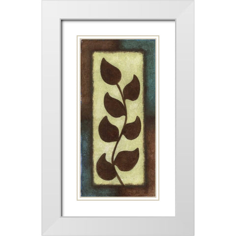 Blue and Brown Leaves Tall - Right White Modern Wood Framed Art Print with Double Matting by Emery, Kristin