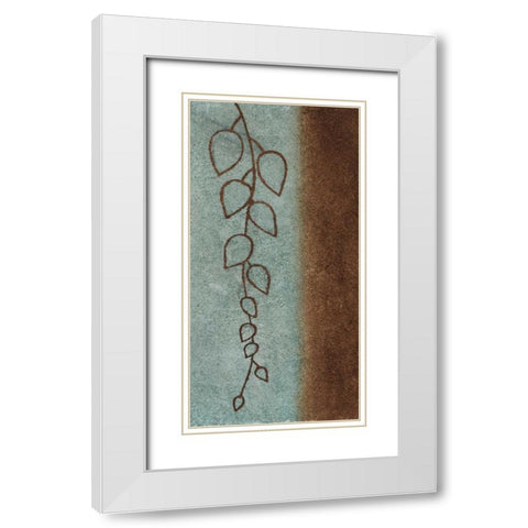 Blue and Brown Leaves II White Modern Wood Framed Art Print with Double Matting by Emery, Kristin