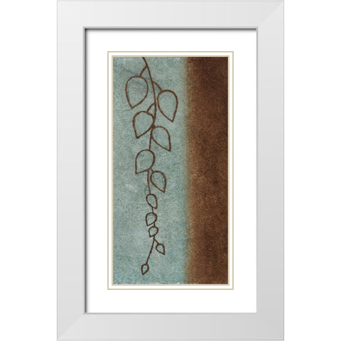 Blue and Brown Leaves II White Modern Wood Framed Art Print with Double Matting by Emery, Kristin