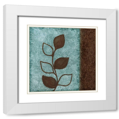 Brown Leaves Square - Right White Modern Wood Framed Art Print with Double Matting by Emery, Kristin