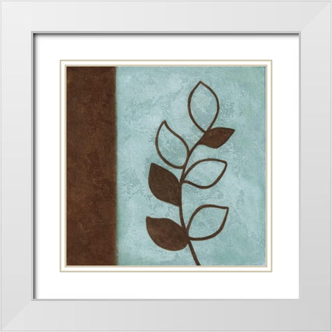 Brown Leaves Square - Left White Modern Wood Framed Art Print with Double Matting by Emery, Kristin