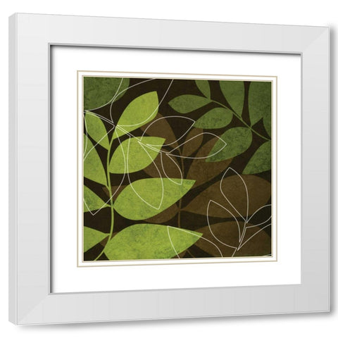 Green and Brown Leaves I White Modern Wood Framed Art Print with Double Matting by Emery, Kristin