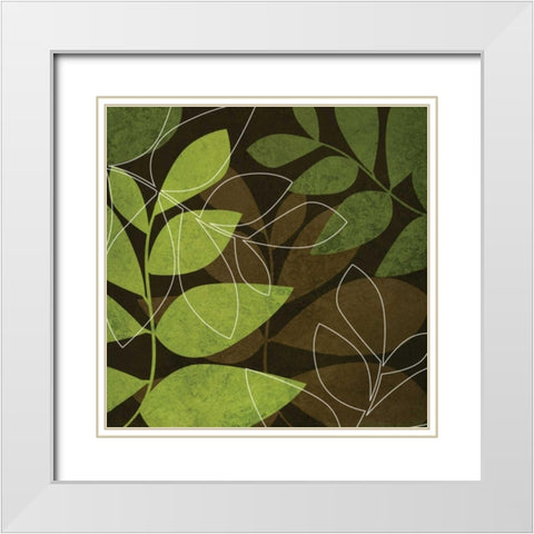 Green and Brown Leaves I White Modern Wood Framed Art Print with Double Matting by Emery, Kristin