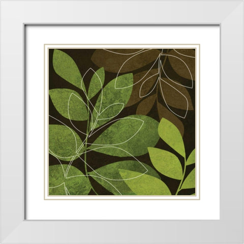 Green and Brown Leaves II White Modern Wood Framed Art Print with Double Matting by Emery, Kristin