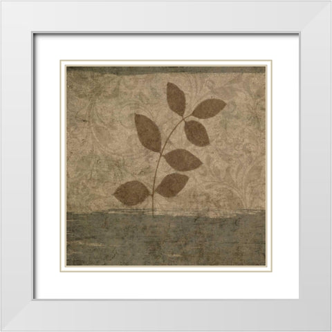 Vintage Leaves I White Modern Wood Framed Art Print with Double Matting by Emery, Kristin