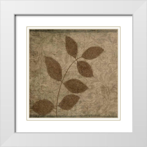 Vintage Leaves III White Modern Wood Framed Art Print with Double Matting by Emery, Kristin