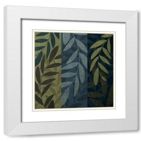 Green and Blue 3 Panel II White Modern Wood Framed Art Print with Double Matting by Emery, Kristin