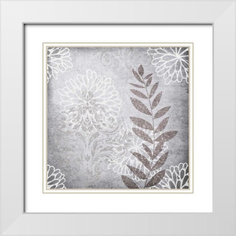 Warm Gray Leaves White Modern Wood Framed Art Print with Double Matting by Emery, Kristin