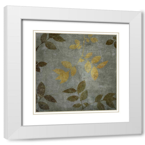 Gold and Brown Leaves I White Modern Wood Framed Art Print with Double Matting by Emery, Kristin