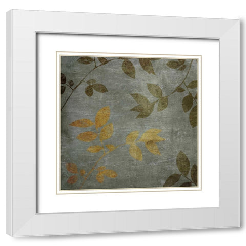 Gold and Brown Leaves II White Modern Wood Framed Art Print with Double Matting by Emery, Kristin