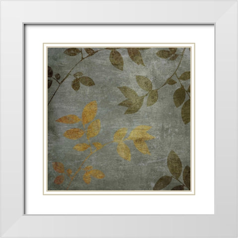 Gold and Brown Leaves II White Modern Wood Framed Art Print with Double Matting by Emery, Kristin