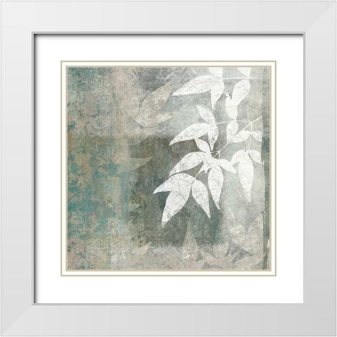 Spa Leaves I White Modern Wood Framed Art Print with Double Matting by Emery, Kristin