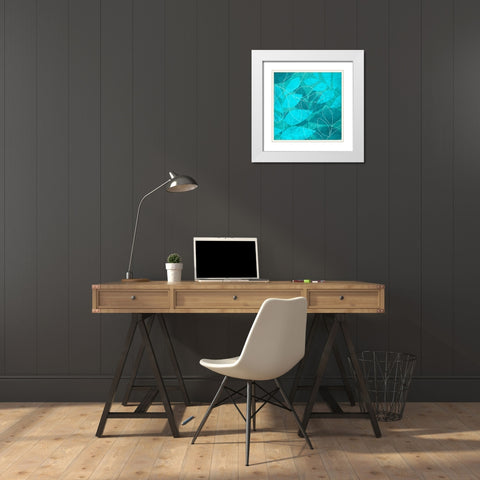 Turquoise Leaves I White Modern Wood Framed Art Print with Double Matting by Emery, Kristin