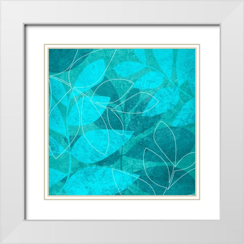 Turquoise Leaves I White Modern Wood Framed Art Print with Double Matting by Emery, Kristin