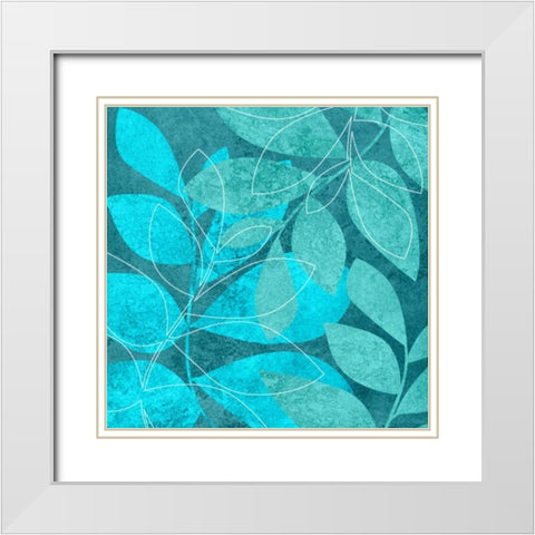 Turquoise Leaves II White Modern Wood Framed Art Print with Double Matting by Emery, Kristin