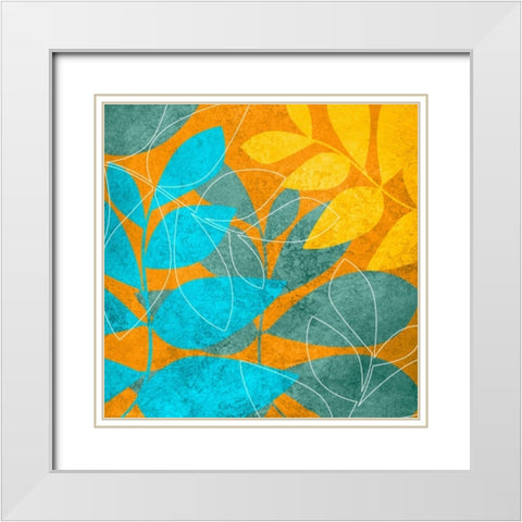 Aqua Leaves 1 White Modern Wood Framed Art Print with Double Matting by Emery, Kristin
