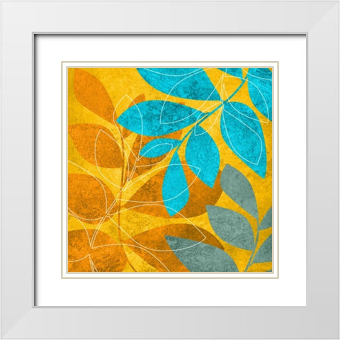 Aqua Leaves 2 White Modern Wood Framed Art Print with Double Matting by Emery, Kristin