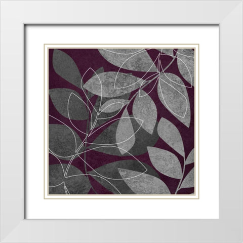 Gray and Purple Leaves II White Modern Wood Framed Art Print with Double Matting by Emery, Kristin