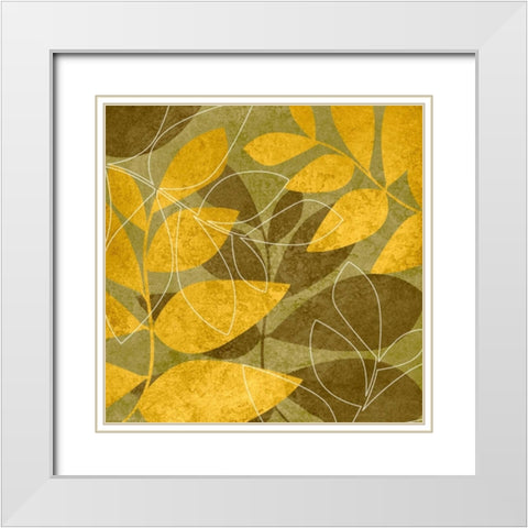 Yellow and Brown Leaves I White Modern Wood Framed Art Print with Double Matting by Emery, Kristin