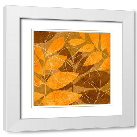 Orange Leaves I White Modern Wood Framed Art Print with Double Matting by Emery, Kristin