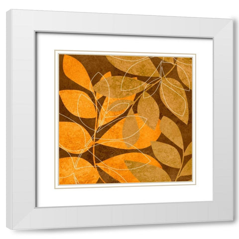 Orange Leaves II White Modern Wood Framed Art Print with Double Matting by Emery, Kristin