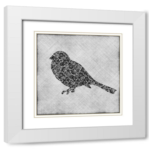 Brocade Bird I White Modern Wood Framed Art Print with Double Matting by Emery, Kristin