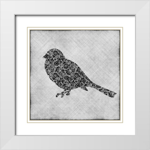 Brocade Bird I White Modern Wood Framed Art Print with Double Matting by Emery, Kristin