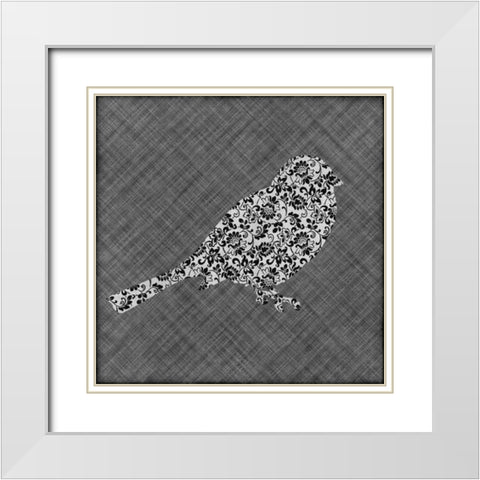 Brocade Bird II White Modern Wood Framed Art Print with Double Matting by Emery, Kristin
