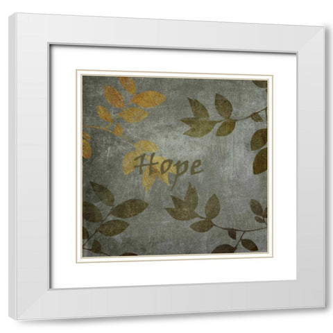 Green and Brown Leaves Hope White Modern Wood Framed Art Print with Double Matting by Emery, Kristin