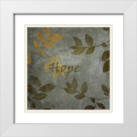 Green and Brown Leaves Hope White Modern Wood Framed Art Print with Double Matting by Emery, Kristin