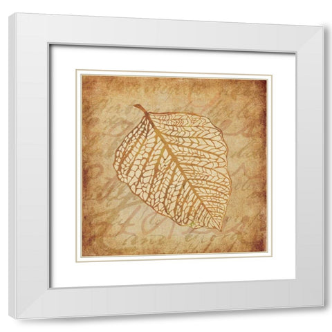 Gold Leaves II White Modern Wood Framed Art Print with Double Matting by Emery, Kristin